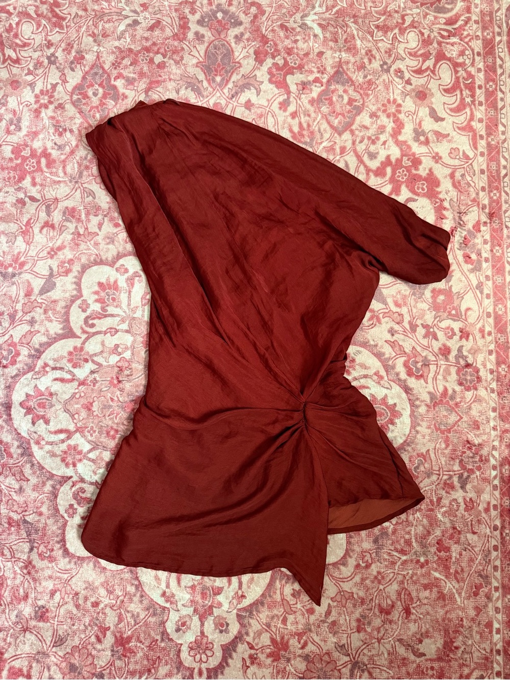 Zara One-Shoulder Twist Detail Top - Burgundy